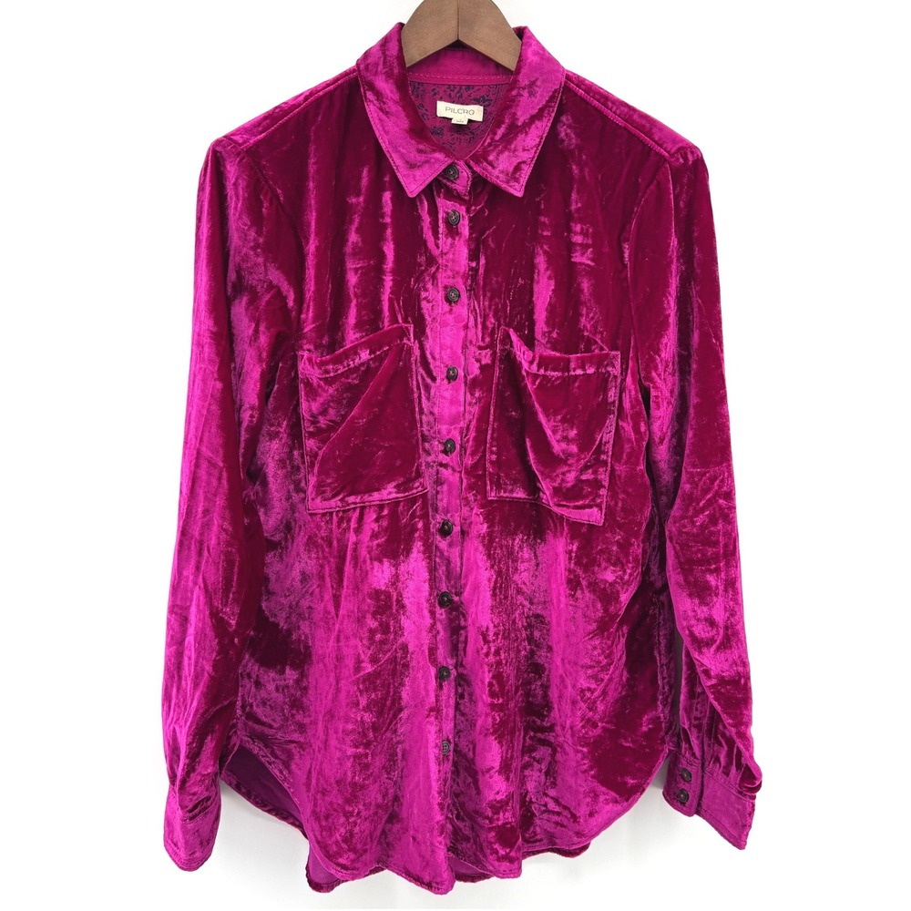 Anthropologie Pilcro The Hadley Relaxed Crushed Velvet Shirt Women S Magenta Top